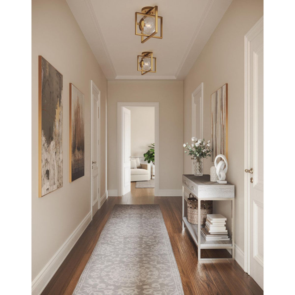 Atwell Collection 9-3/4" 1-Light Brushed Bronze Clear Glass Semi-Flush Mount