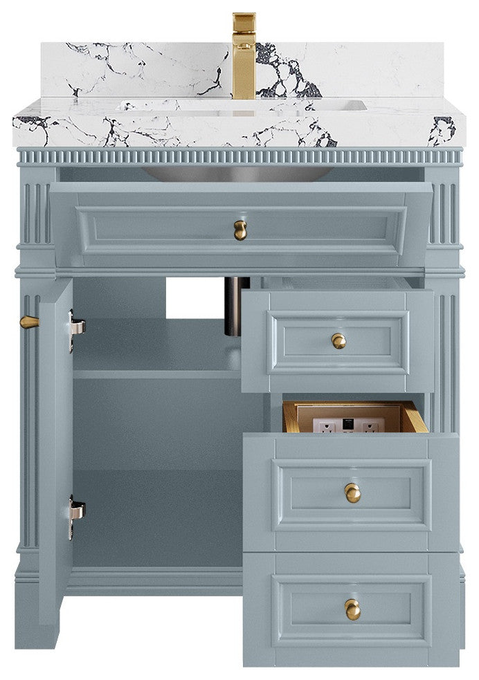 Paris 30" Single Sink Bathroom Vanity, Blue Heather 2" Viola Night