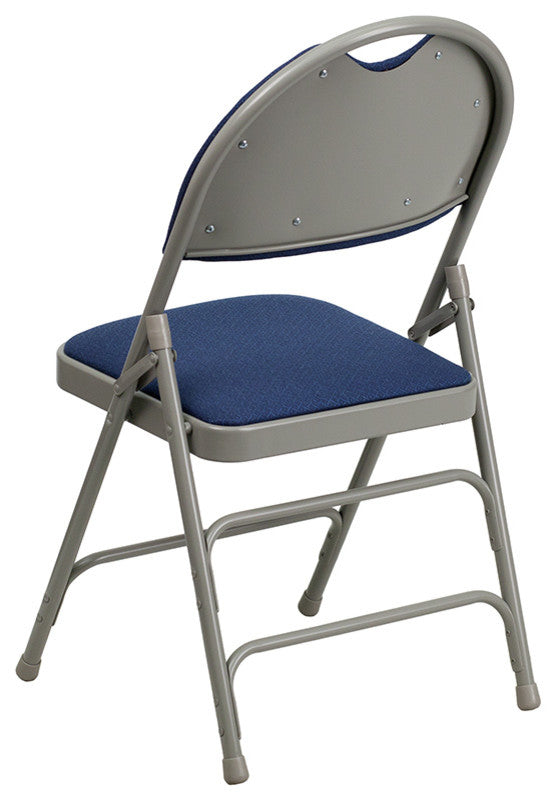 Triple Braced Navy Fabric Metal Folding Chair With Easy-Carry Handle, Set of 4