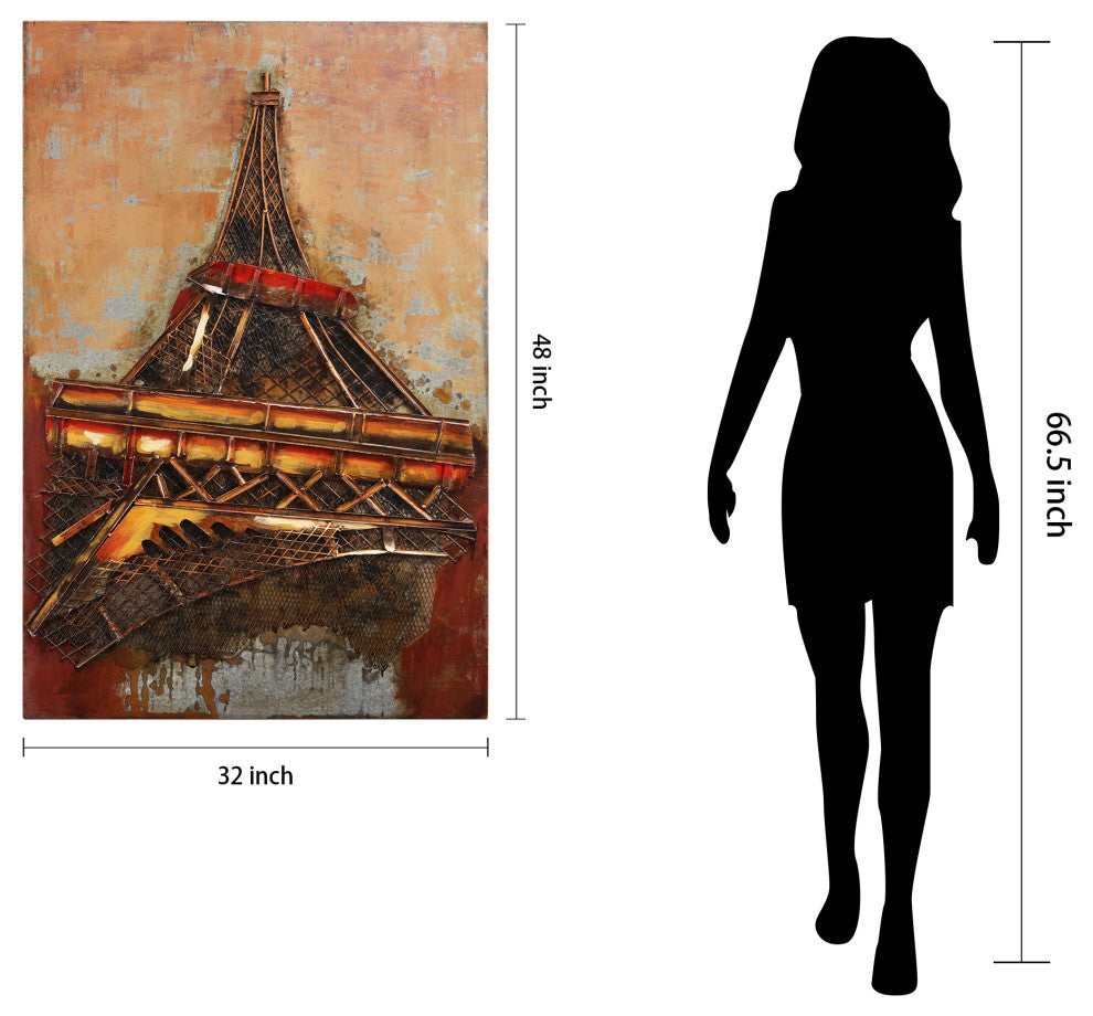 Eiffel Tower Wall Art Primo Mixed Media Hand Painted Iron Wall Sculpture 48x32