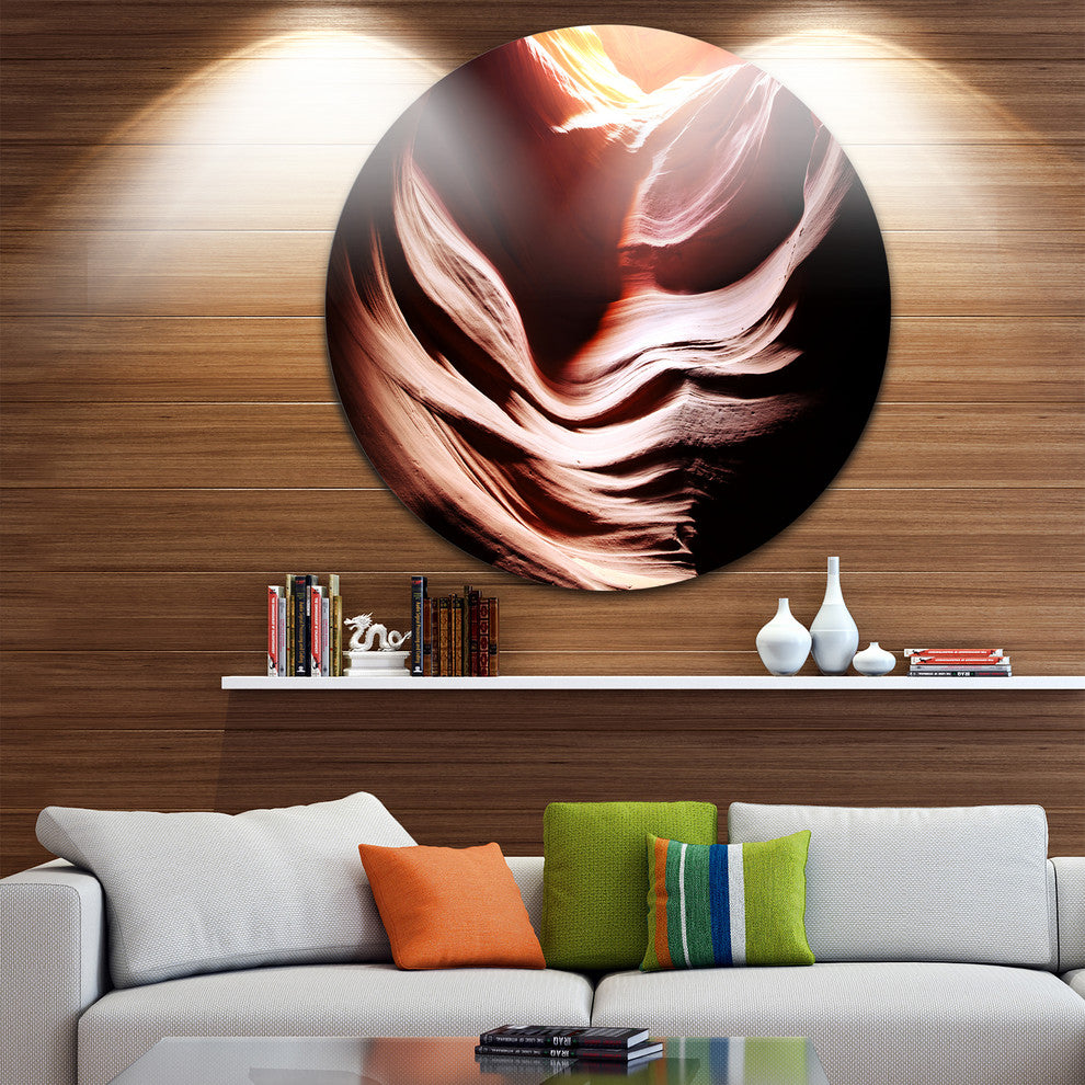 Antelope Canyon In Brown Shade, Landscape Round Metal Wall Art, 38"