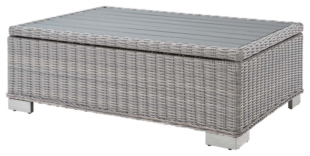 Lounge Coffee Table, Rectangular, Rattan, Wicker, Gray, Modern, Outdoor