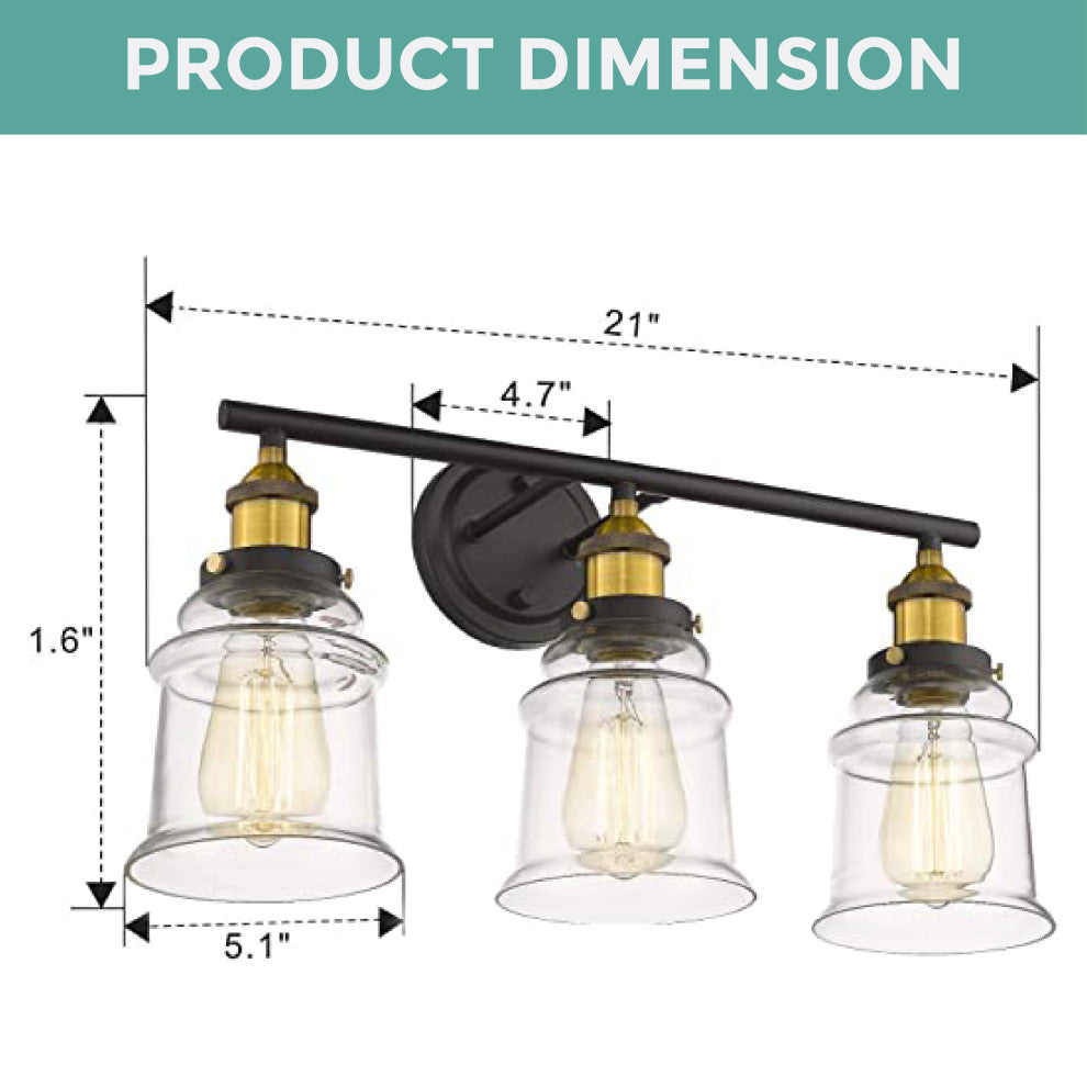 Glass & Metal light up vanity Brass & Black brass vanity light