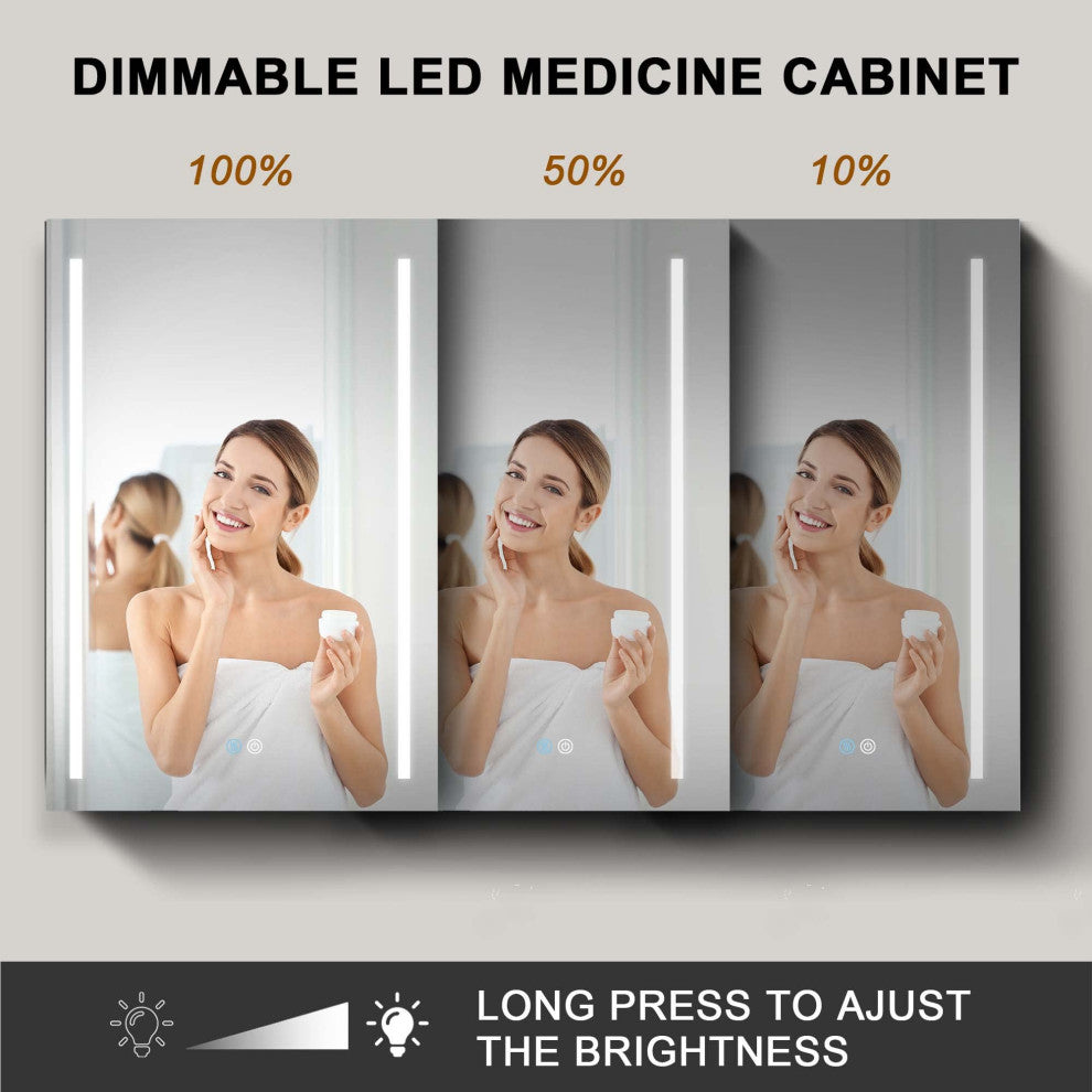 39"x30" Surface Mount Frameless Aluminum LED Medicine Cabinet With Anti-Fogger