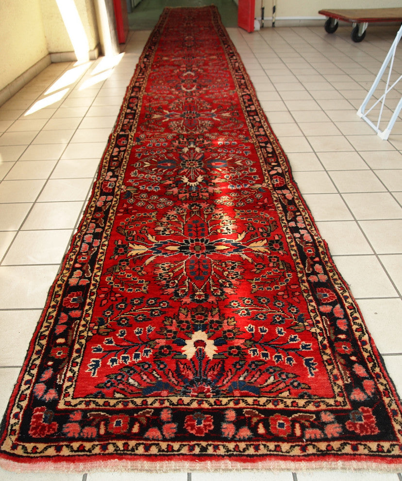 Handmade antique Persian Lilihan runner 2.7' x 23.3' (84cm x 712cm) 1910s