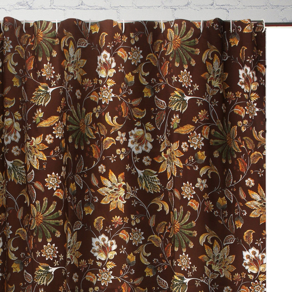 Benzara BM293200 Shower Curtain, Brown Microfiber Polyester, Jacobean Print