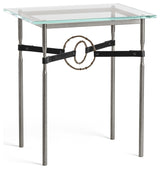 Equus Side Table, Natural Iron Finish, Bronze Accents, Black Leather Strap