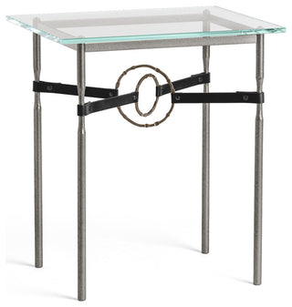 Equus Side Table, Natural Iron Finish, Bronze Accents, Black Leather Strap