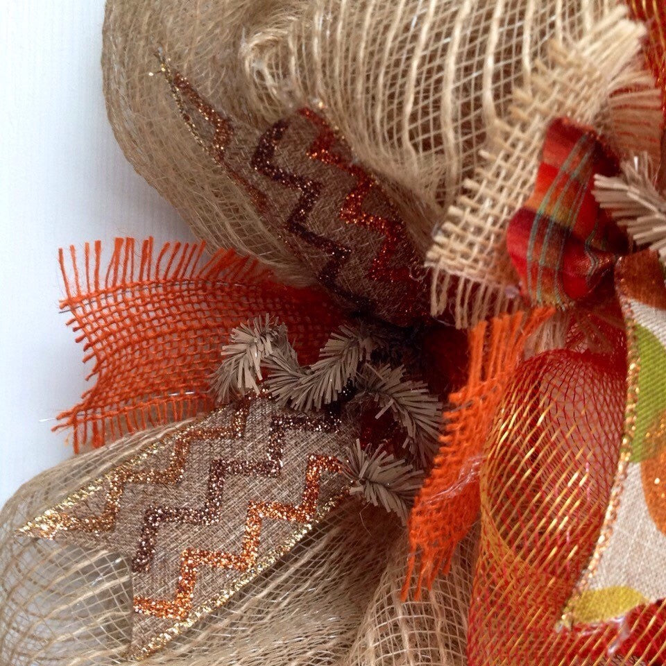 Harvest Premium Ribbon Deco Mesh Wreath, 28 Inches