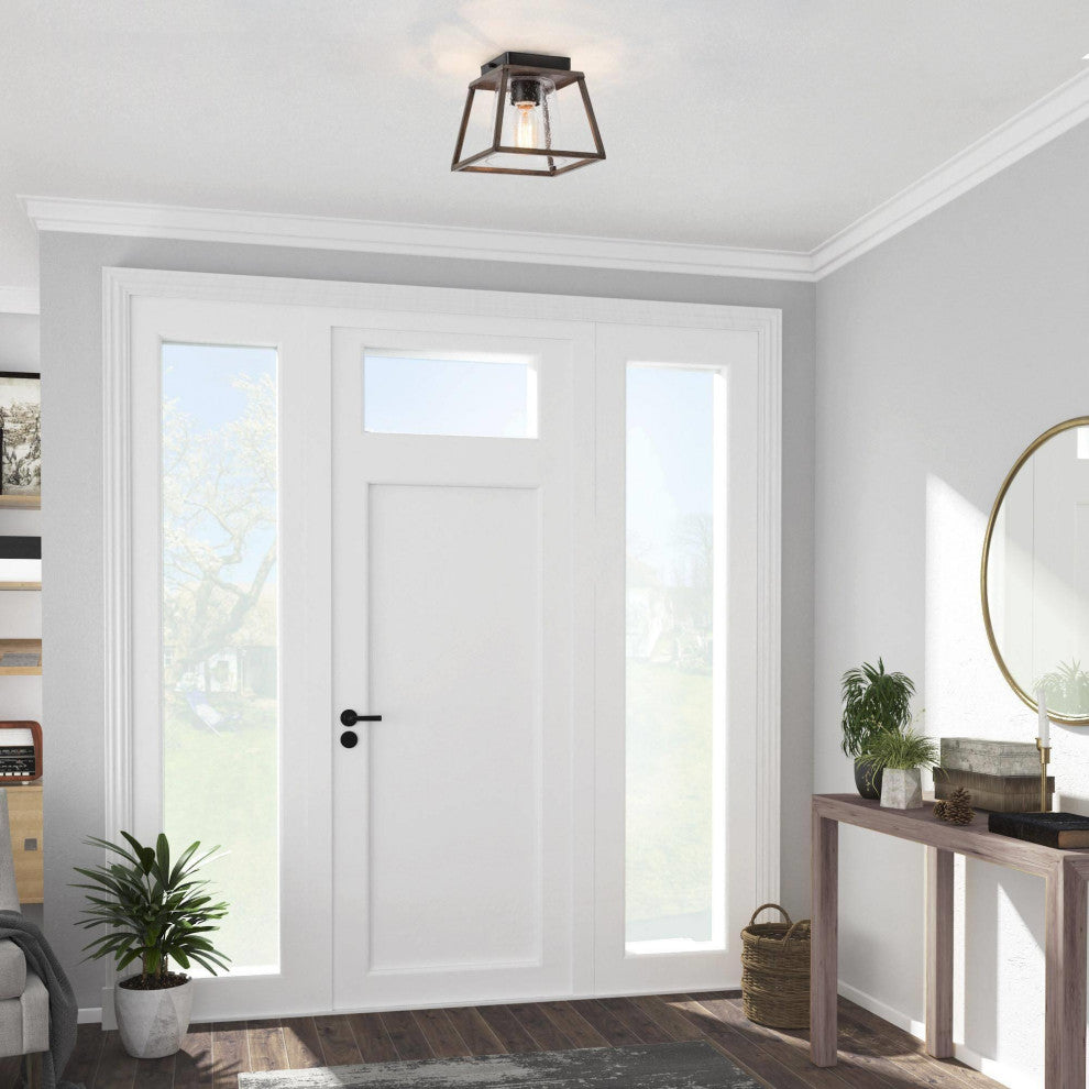 LNC Modern 1-Light Trapezoidal Flush Mount Light With Seeded Glass Shade