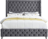 Savan Velvet Upholstered Bed, Gray, Queen