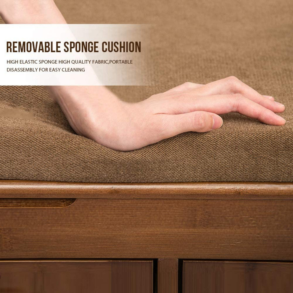 Elecwish Bamboo Shoe Bench Rack with Cushion, Side  Drawer