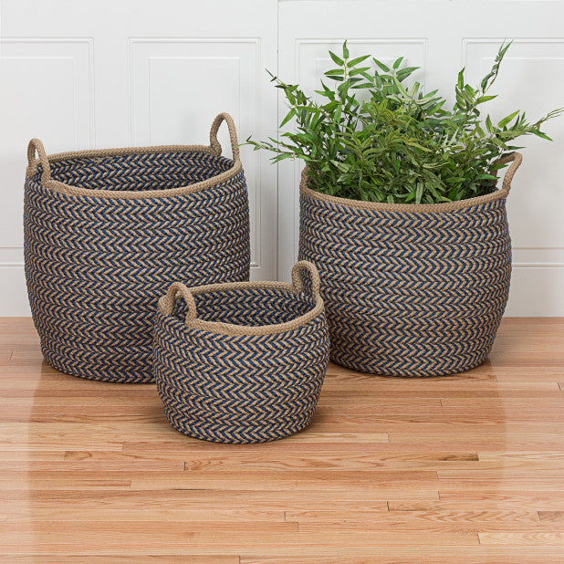 PrevÃ© Basket - Taupe & Blue 12"x12"x12", Round, Braided