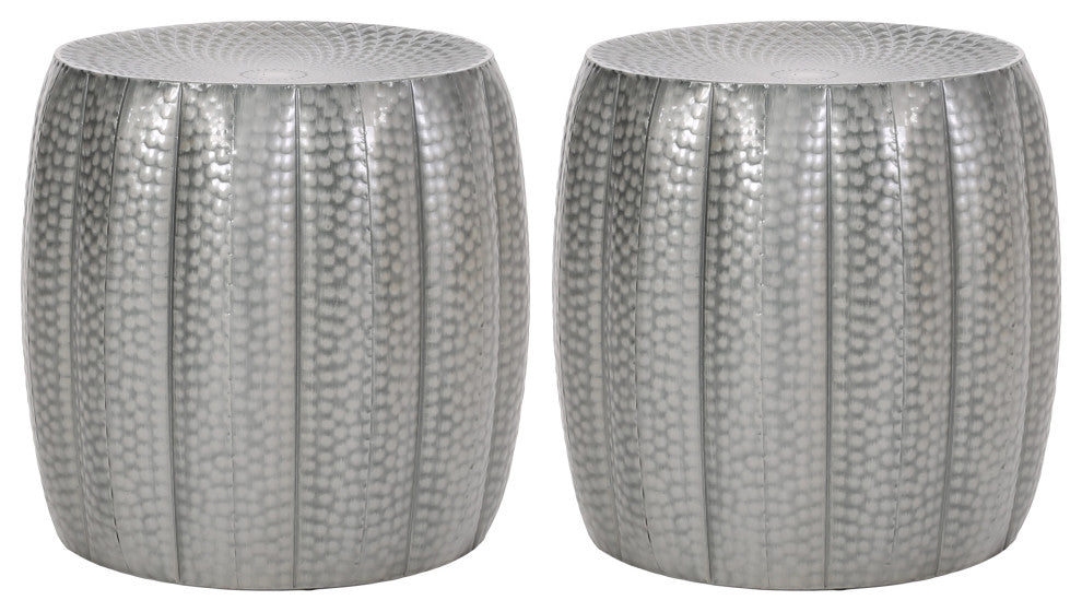 Craigue Modern Iron Mandala Pumpkin Side Tables, Set of 2, Brushed Antique Silver
