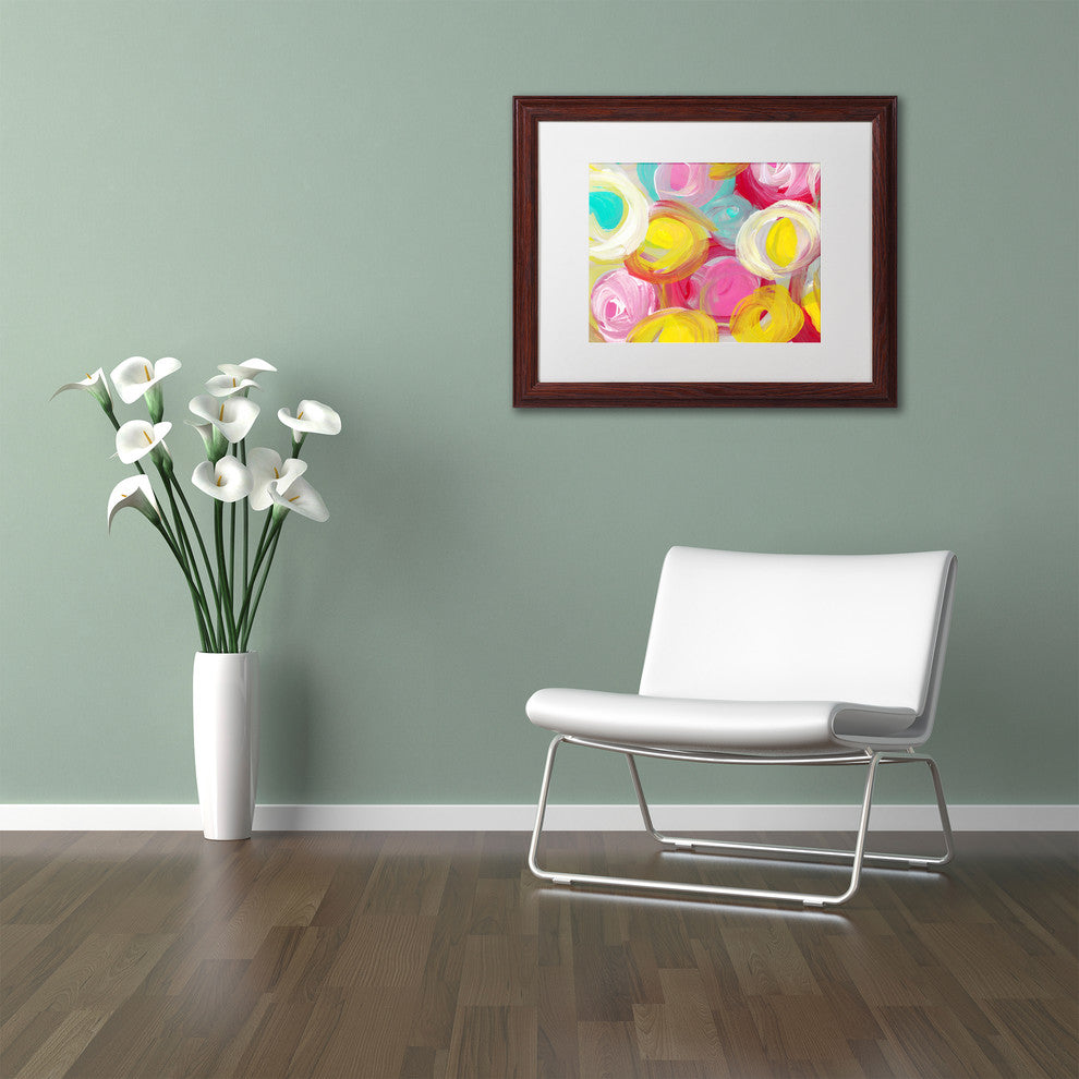 'Rose Garden Circles 3' Matted Framed Art, Wood Frame, White Matte, 20x16