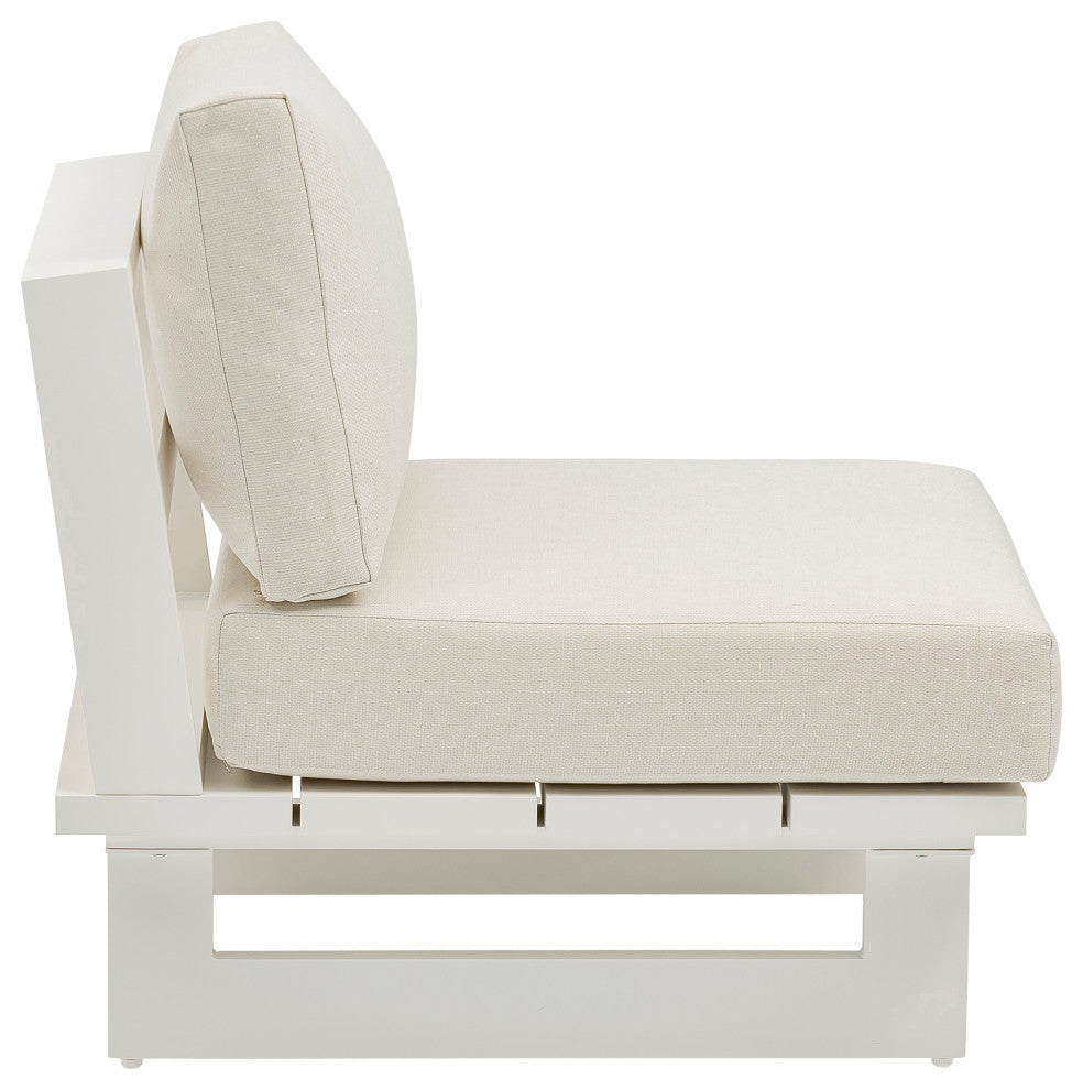 Maldives Outdoor Patio Armless Chair, Cream, White Frame