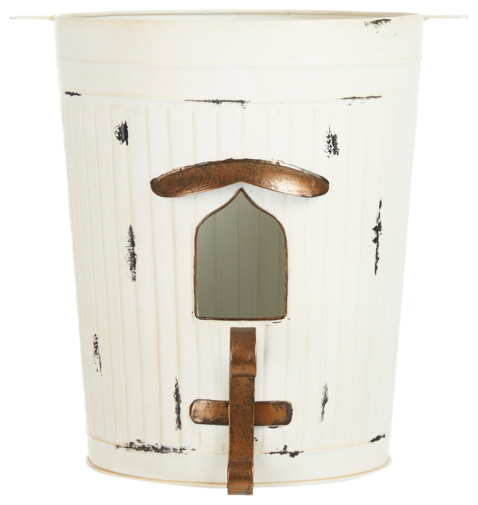 29.75"H Farmhouse Washed White Distressed Metal Pagoda Birdhouse