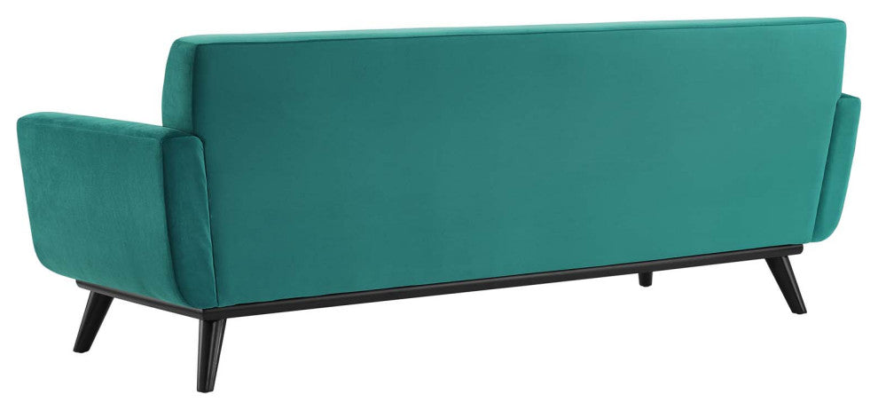 Tufted Sofa, Velvet, Teal Blue, Modern, Living Lounge Hotel Lobby Hospitality