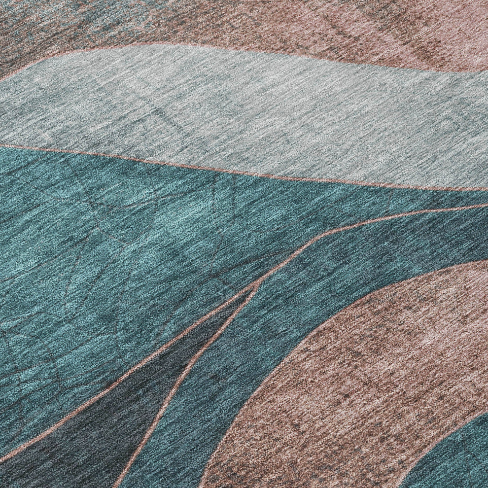 Machine Washable Indoor/Outdoor Chantille ACN1892 Teal 8' x 8' Round Rug