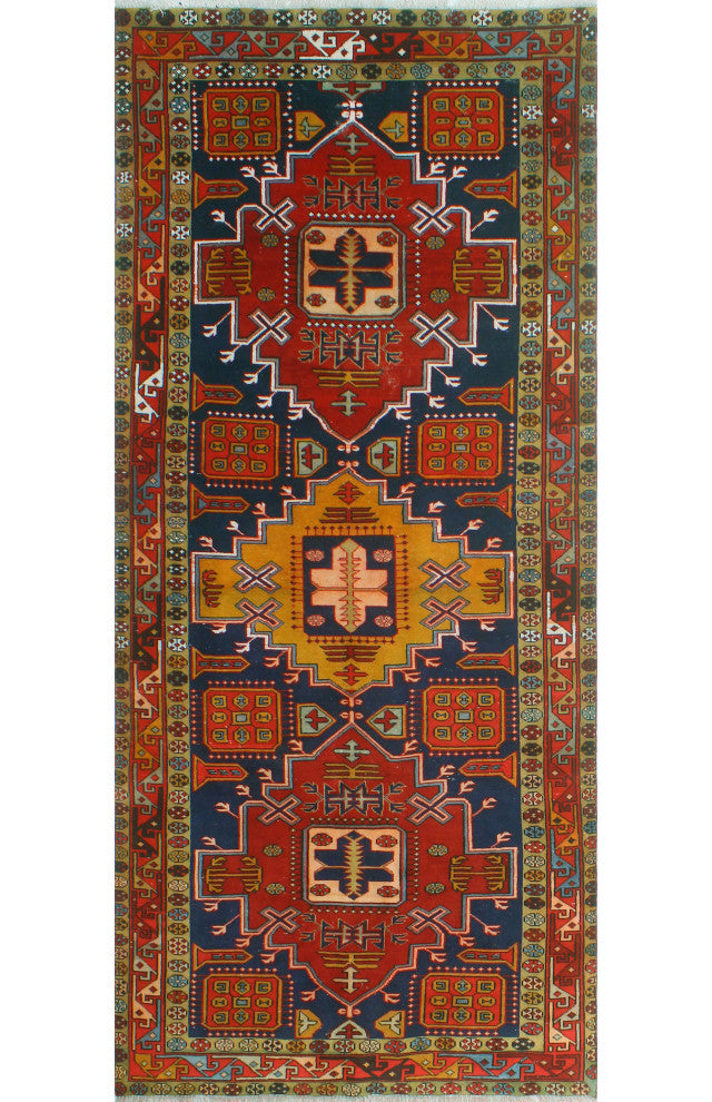 Fine Vintage Distressed DaLight on Navy/Red Runner, 4'5x9'11