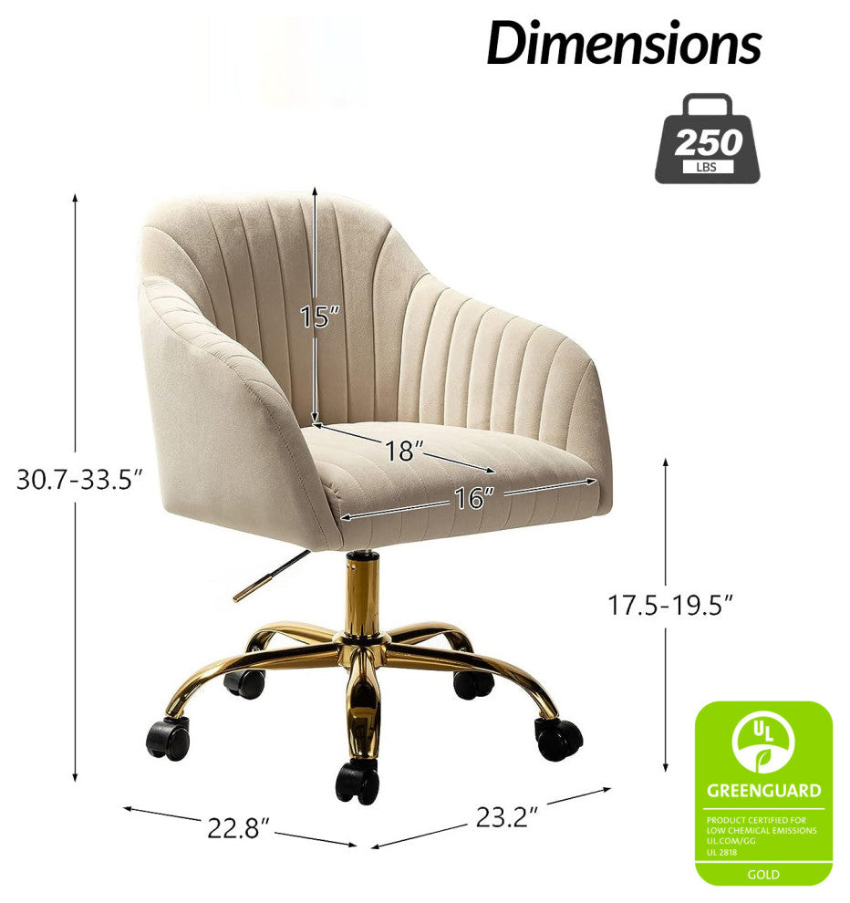 Swivel Rolling Task Chair With Tufted Back, Tan