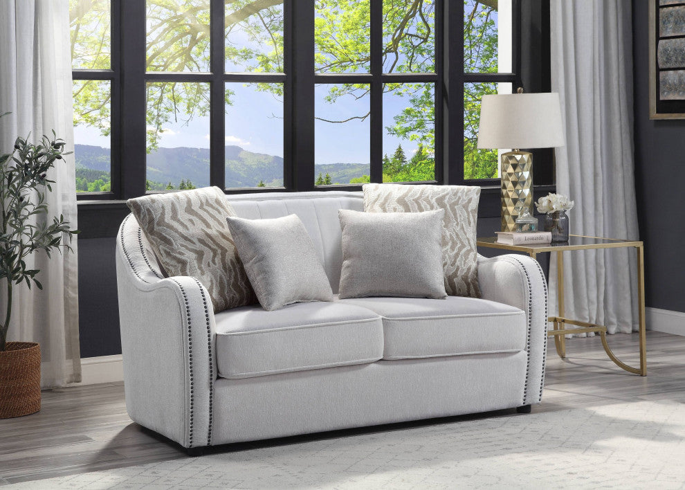 Mahler Loveseat With 4 Pillows, Beige Linen