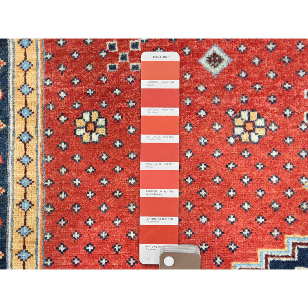 Imperial Red Special Kazak Wool Hand Knotted Runner Oriental Rug, 4'x5'9"