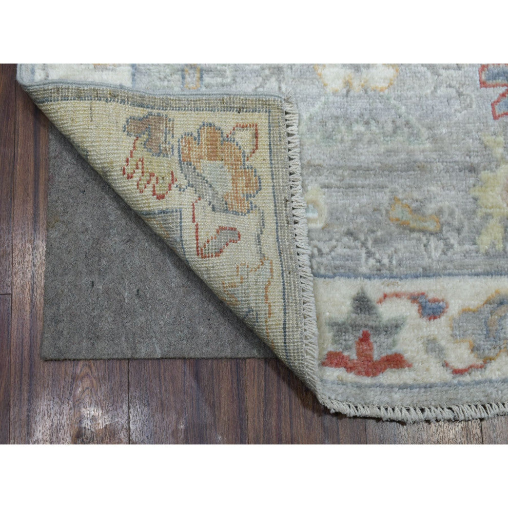 Gray Angora Oushak With Pop of Color Hand Knotted Soft Wool Rug, 3'1"x17'6"