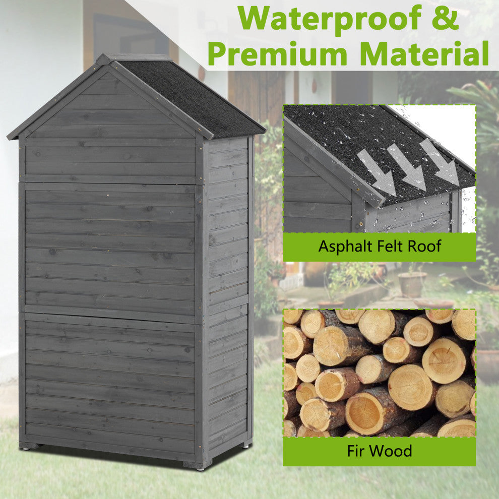 Outdoor Storage Shed with 3 Removable Shelves and Waterproof Roof, Gray
