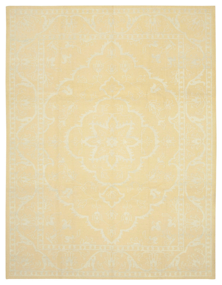 Rug N Carpet - Handwoven Oriental 9' 1" x 11' 11" Decorative Yellow Oushak Rug