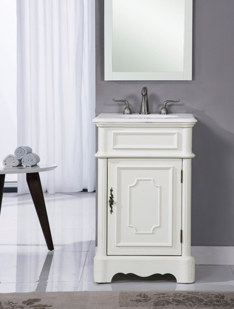21" Single Bathroom Vanity, Antique White, Ivory White Engineered Marble Top