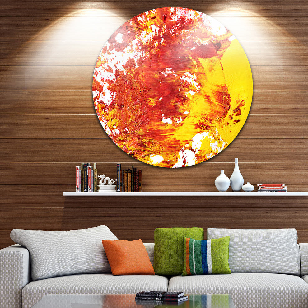 Textured Red And Yellow Art, Abstract Disc Metal Wall Art, 11"