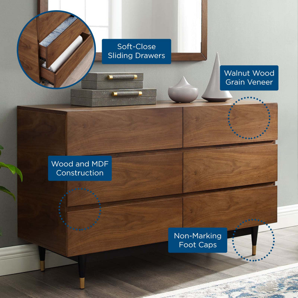 Dresser Drawer Chest Stand, Wood, Brown Walnut, Modern Farmhouse Living Room