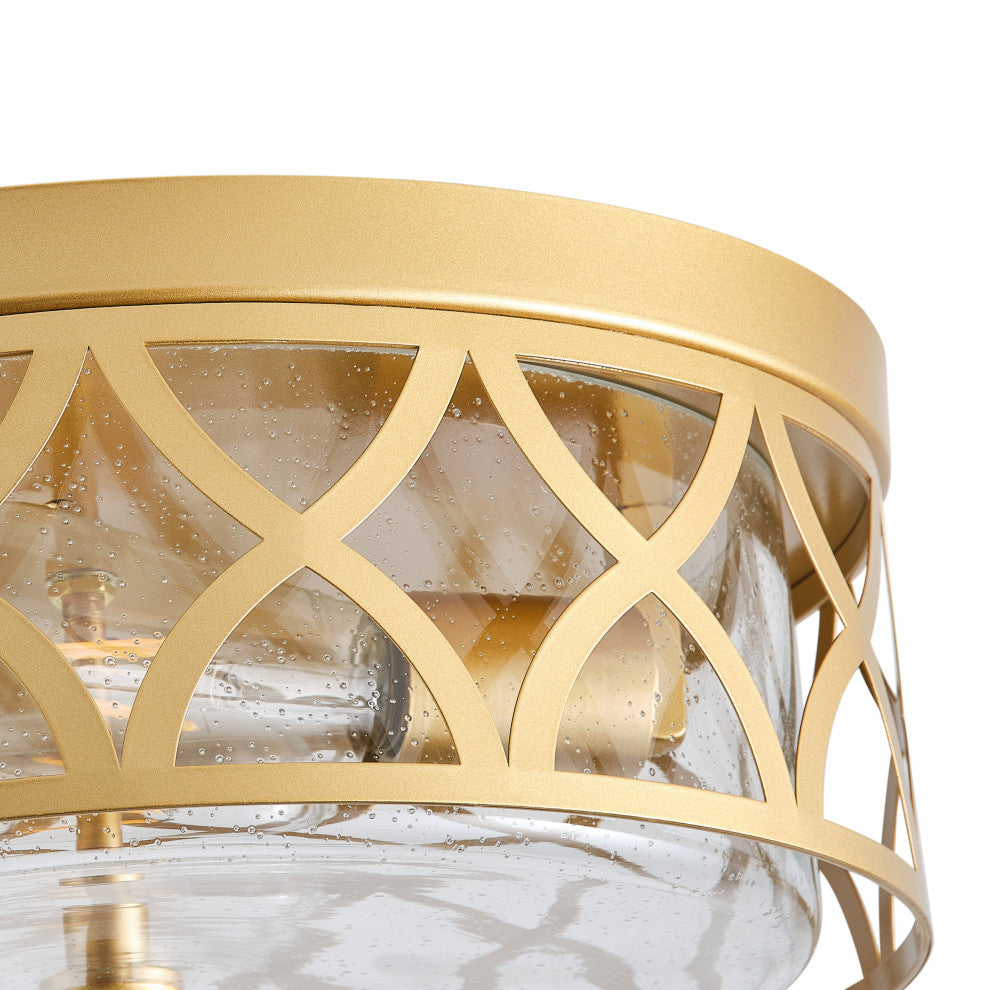Modern Gold 2-Light Flush Mount Ceiling Light with Seeded Glass