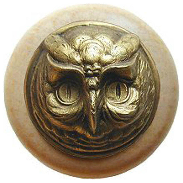 Wise Owl Natural Wood Knob, Unfinished With Antique-Style Brass