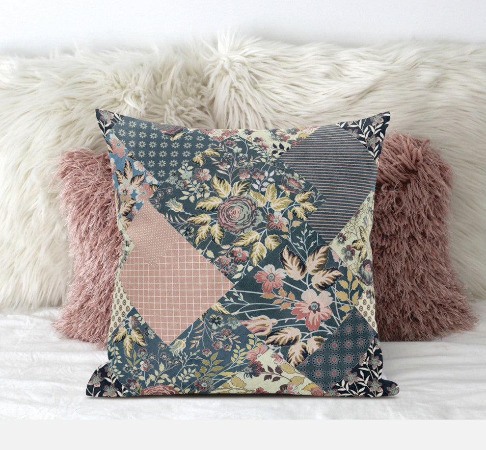 20" Green Peach Floral Zippered Suede Throw Pillow