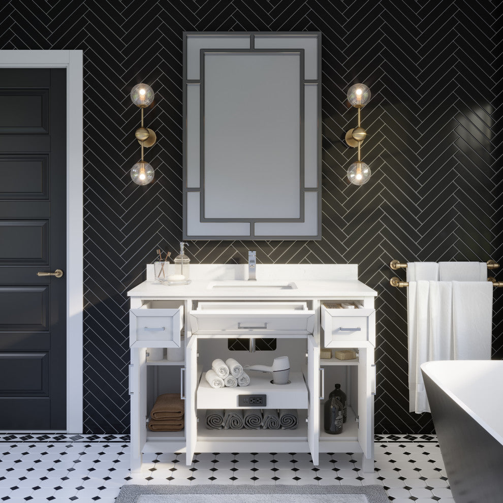 Terrence 48" Vanity with Power Bar and Drawer Organizer, White