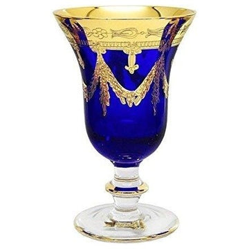 Interglass Italy Set of 2 Crystal Glasses, 24K Gold-Plated (Wine Goblets, Blue)