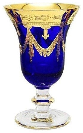 Interglass Italy Set of 2 Crystal Glasses, 24K Gold-Plated (Wine Goblets, Blue)
