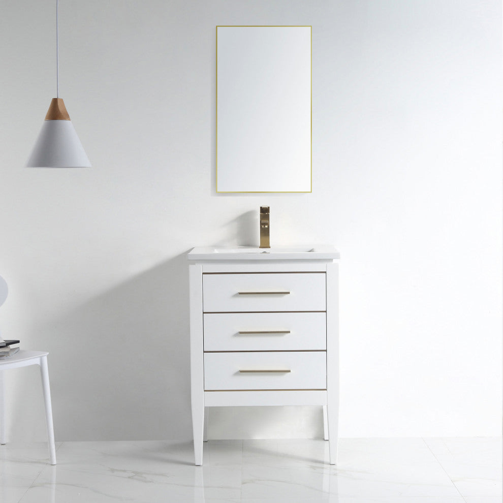 Grace 24" Single Bathroom Vanity Set, White With Brass Trim