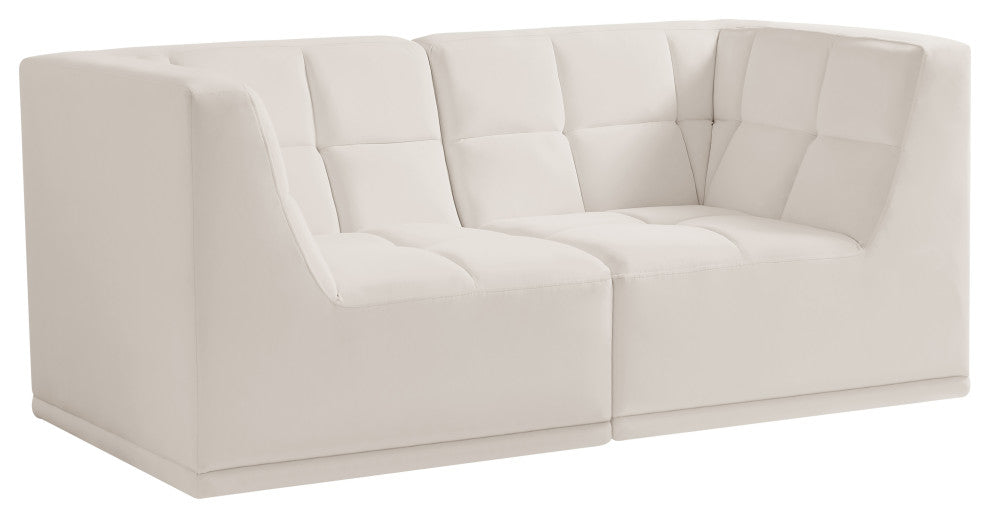 Relax Velvet Upholstered 2-Piece Modular Sofa, Cream