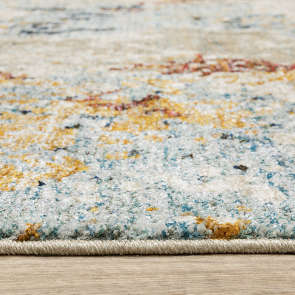 Elements Marbled Patina Beige/Blue Area Rug, 1'10"x3'2"