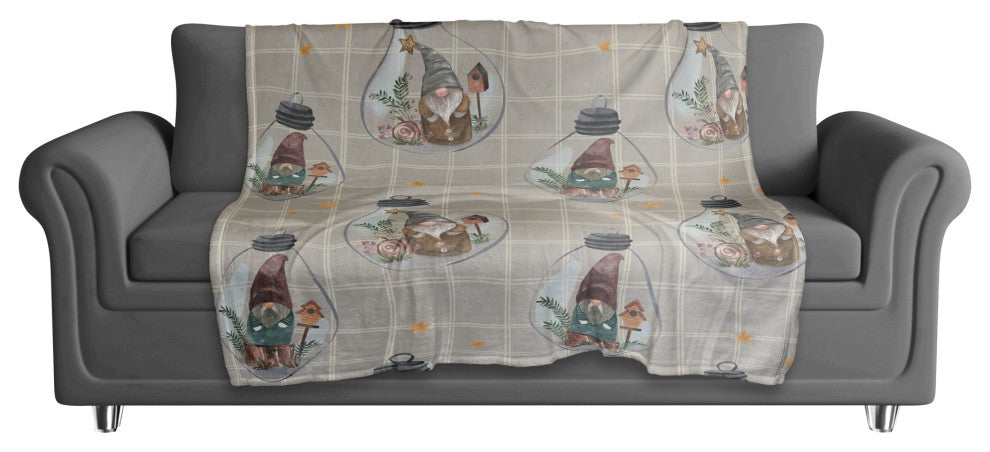 Gray and White Check Gnome Globe Pattern 50x60 Coral Fleece Blanket