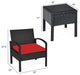 Costway 3PC Patio Rattan Furniture Set Table Conversation Sofa Cushioned Red