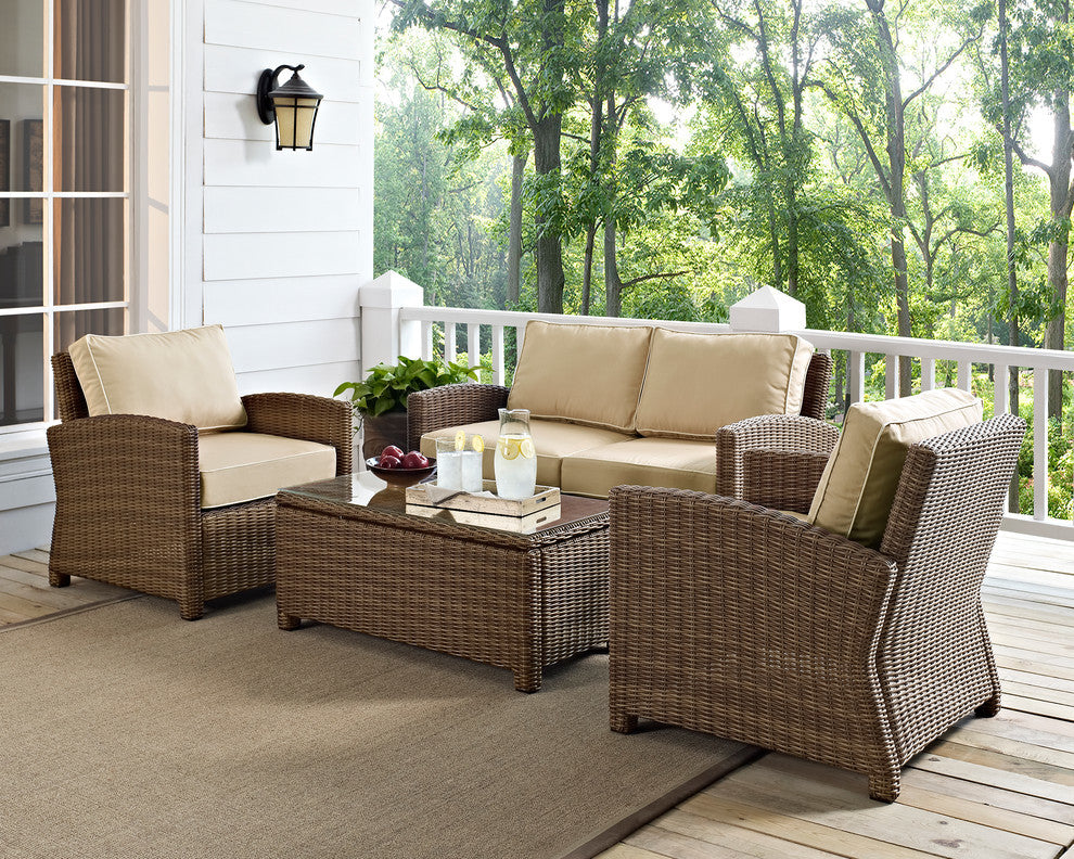 Bradenton 4-Piece Outdoor Wicker Seating Set With Sand Cushions