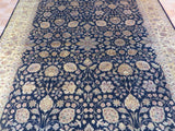 8"x10" Hand Knotted Fine Tabriz Black Oriental Rug With Silk Design
