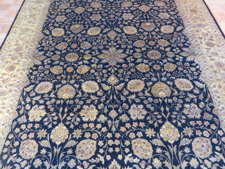 8"x10" Hand Knotted Fine Tabriz Black Oriental Rug With Silk Design
