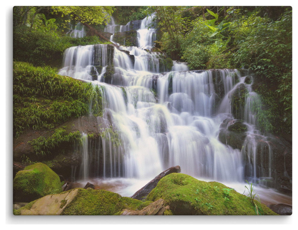 Cascading Water at Mun Daeng Waterfall Landscape Photo Canvas Wall Art Prints, 18" X 24"