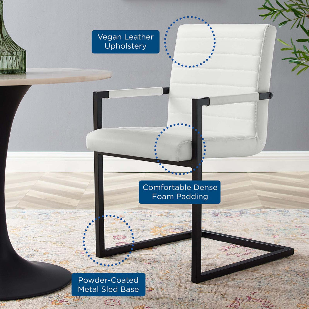 Side Dining Chair, Set of 2, Faux Vegan Leather, White, Cafe Bistro Restaurant