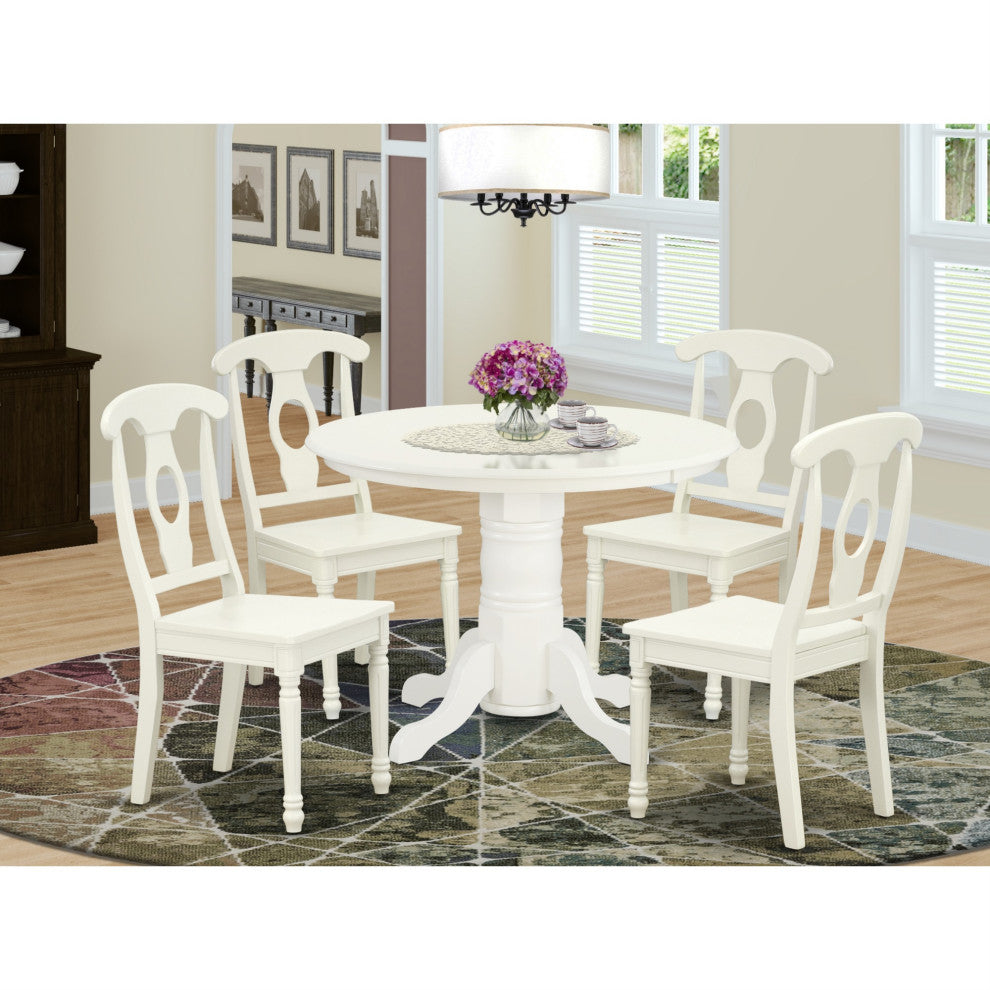 Shke5-Lwh-W 5-Piece Round 42" Table And 4 Panel Back Chairs